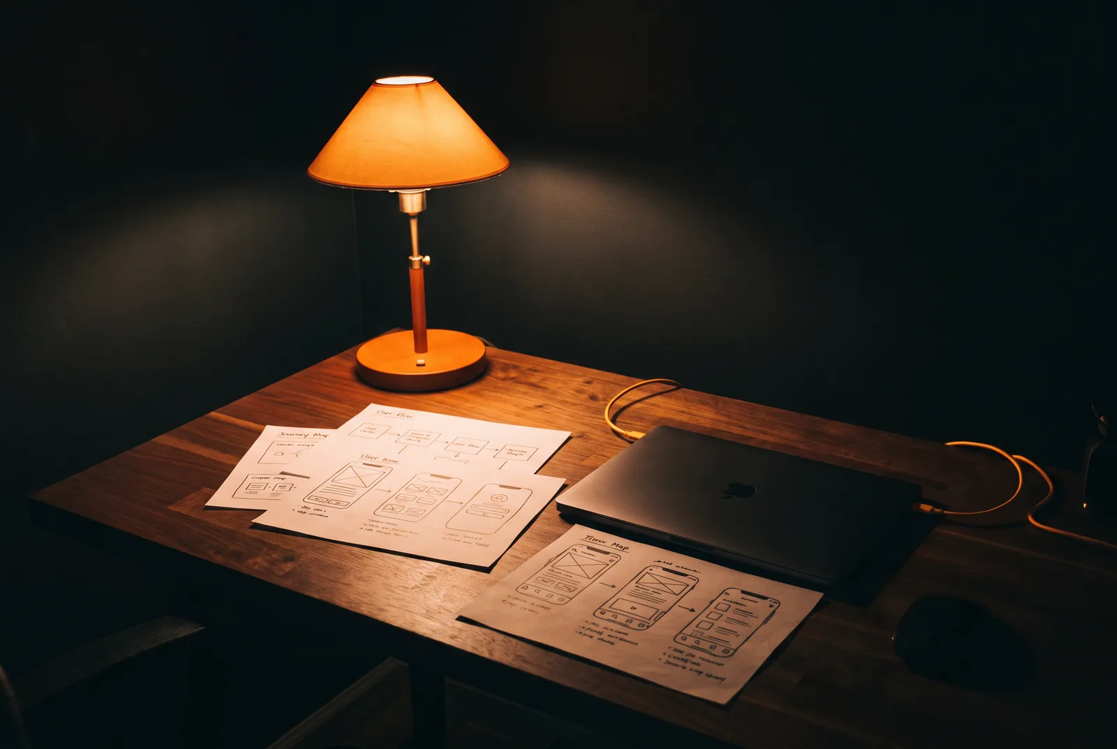 moody product design studio workspace at dusk