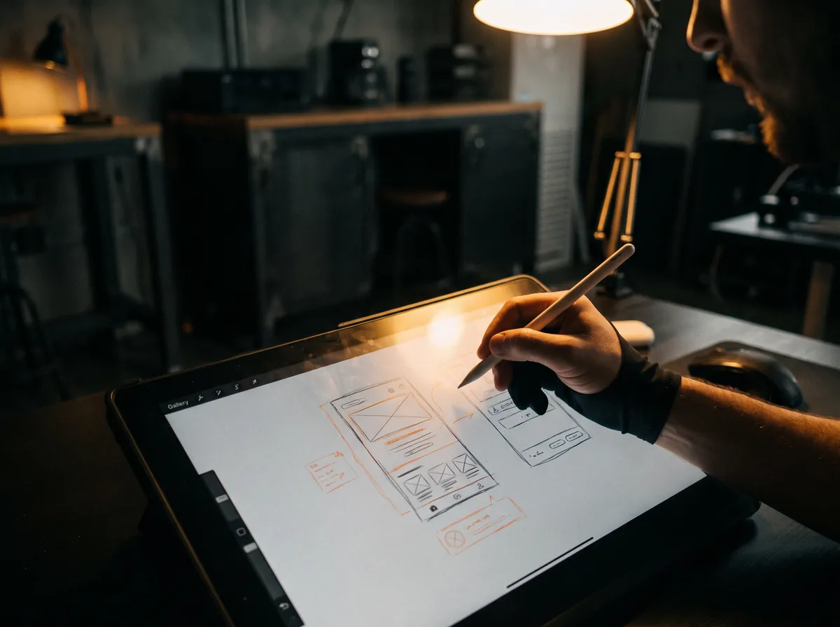 sketching interface wireframes on a tablet