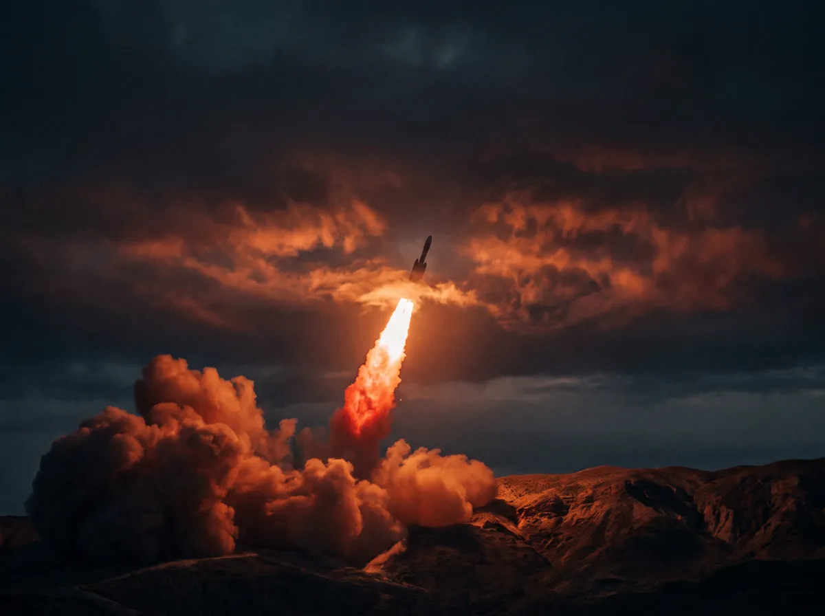 a launch lifting off at dusk